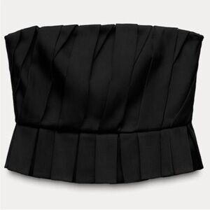 Zara Elegant Black Pleated Strapless Top